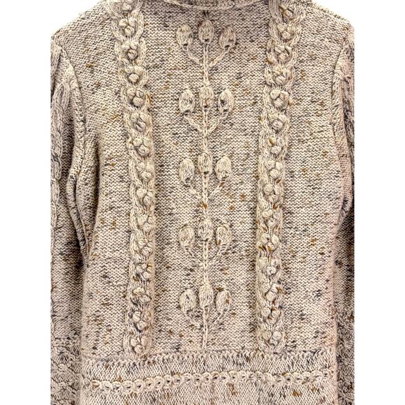 VTG Handmade Knit Cardigan Womens M L Brown Beige Cable Knit Fishermans Sweater - Picture 9 of 10